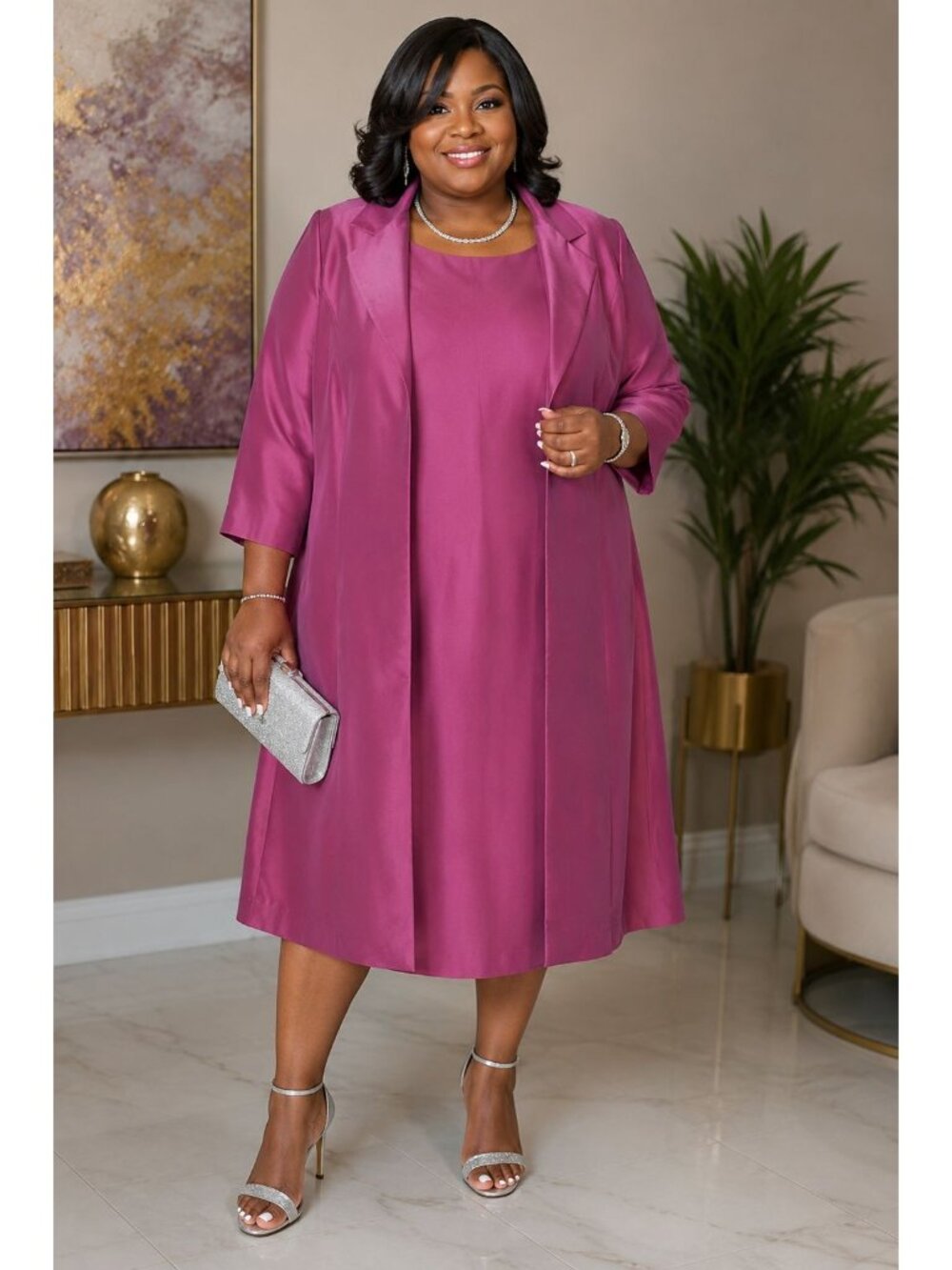 Blair Plus Size 22W Dress & Jacket Set Pink 2-Piece Suit Notch Lapel Open Front - Picture 10 of 10